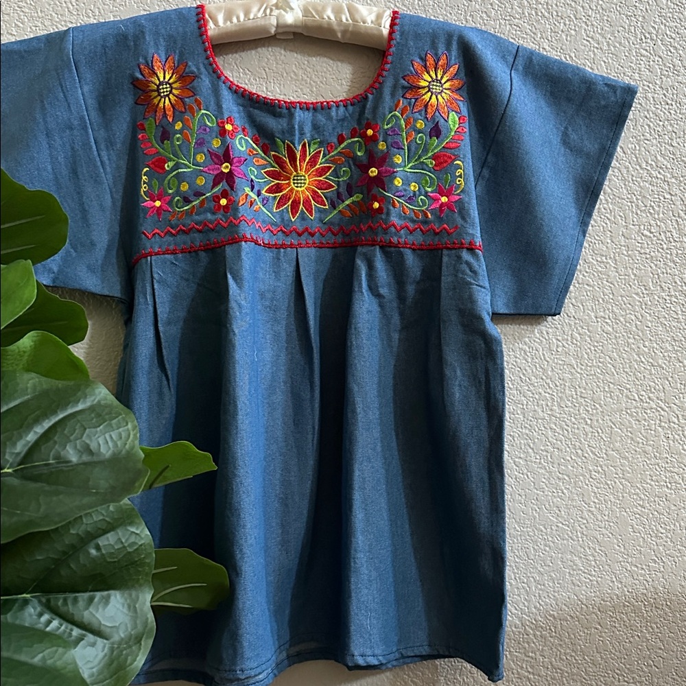 S-M-L-XL-2XL-3XL-5XL DENIM Embroidered blouses - Picture 2 of 2